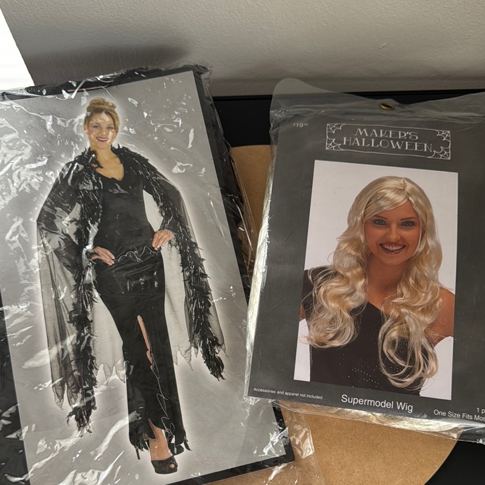 Party City Runway Witch Cape and Blond Supermodel Wig